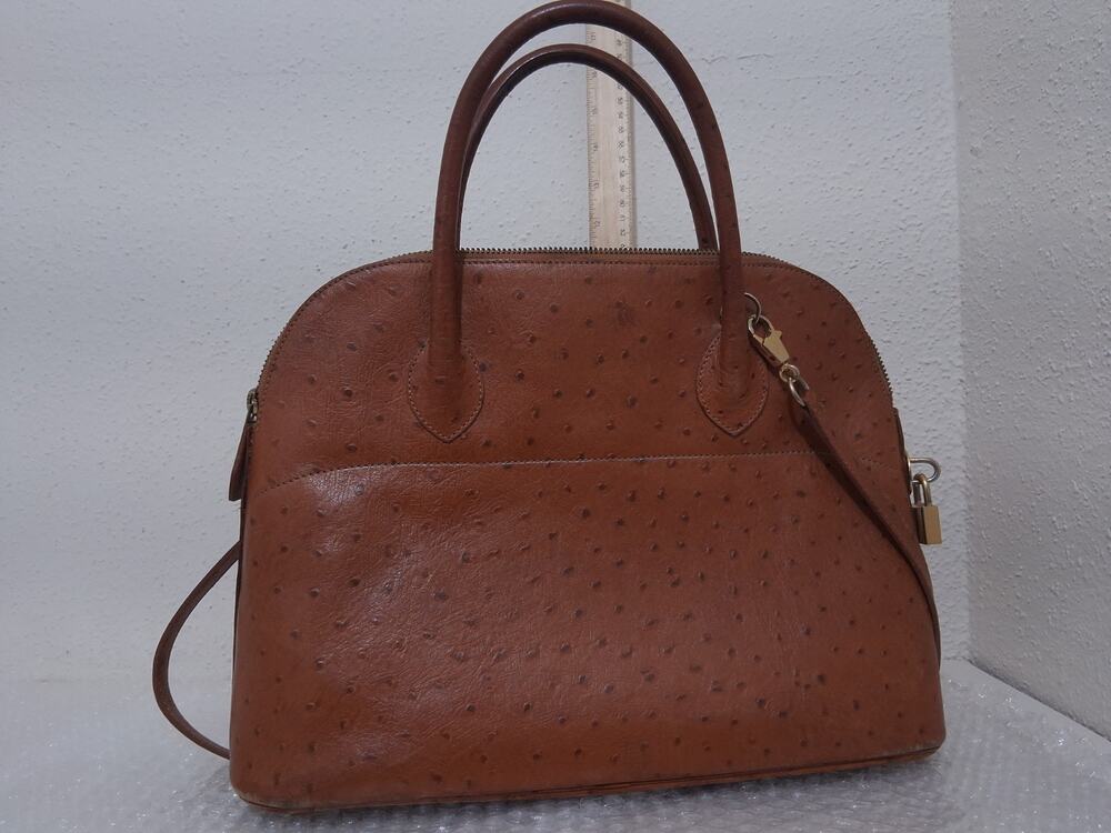 MAX TAMARA KB Genuine Ostrich Leather Handbag Italy H-Lock Key Tan